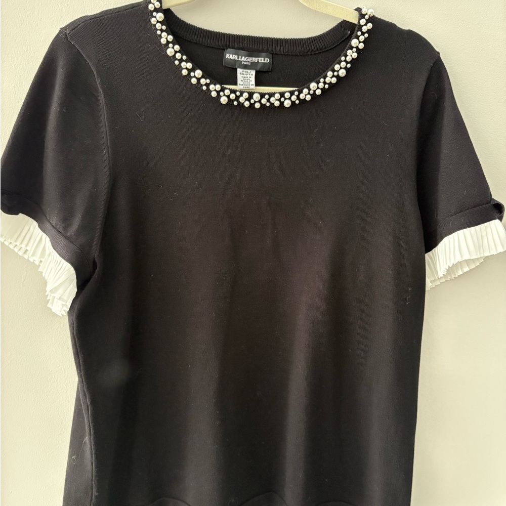 Karl Lagerfeld Black Top with Pearl Details